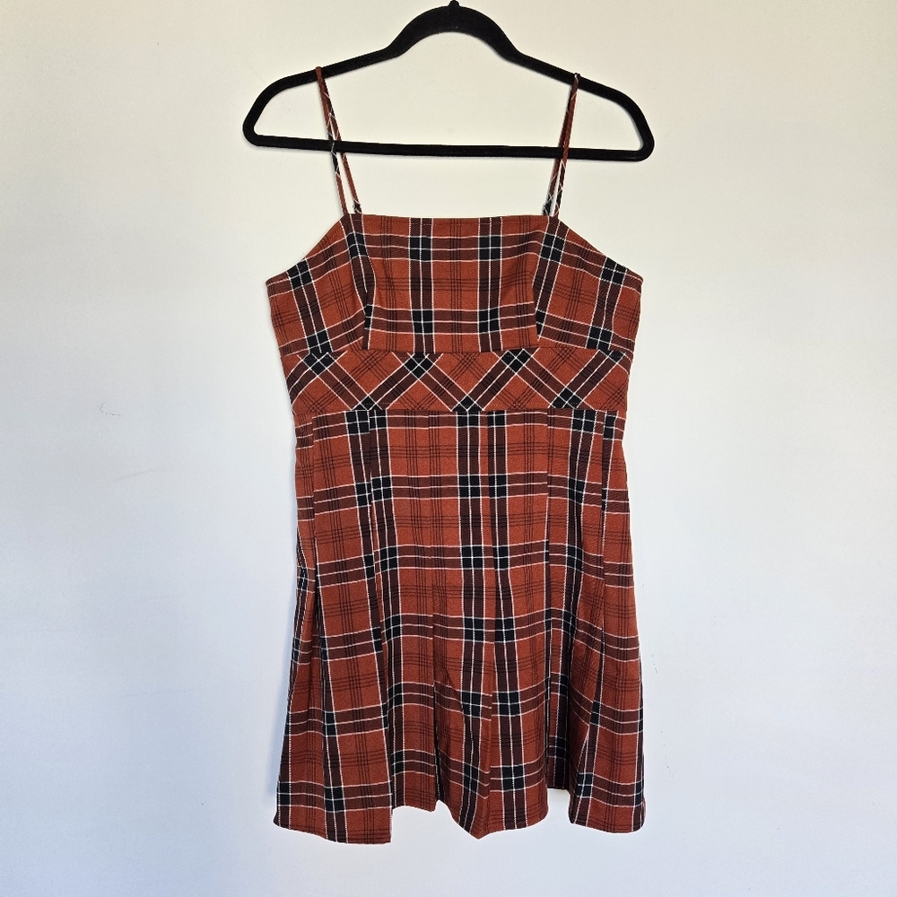 Nordstrom BP. Preppy Plaid Pleated Mini Dress In Rust Henna Billy Plaid Size M - Picture 3 of 12